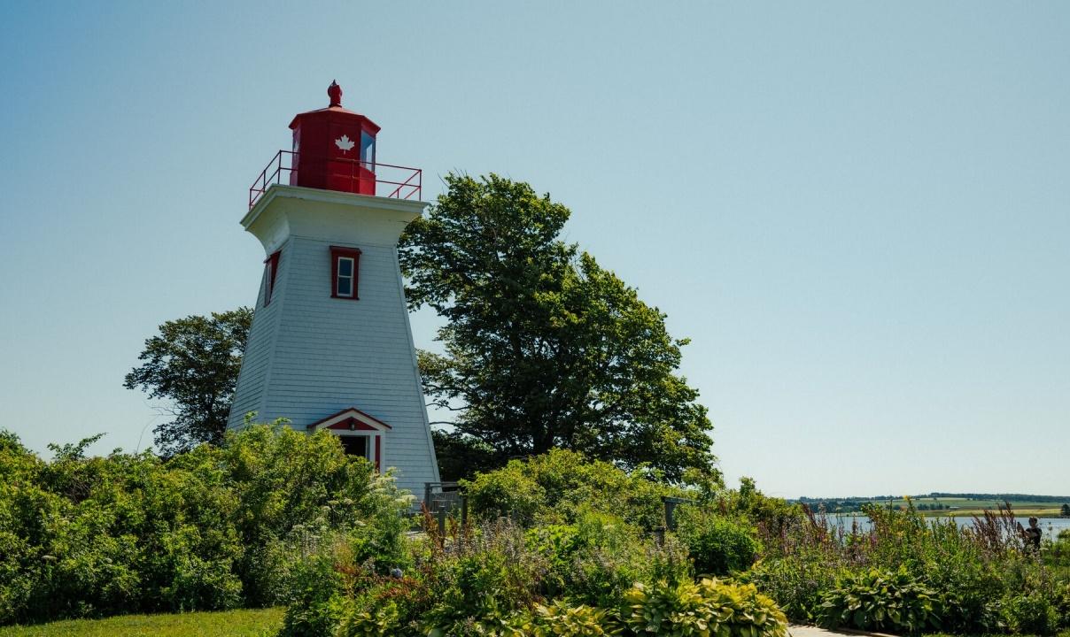 Lighthouse with surrounding greenery