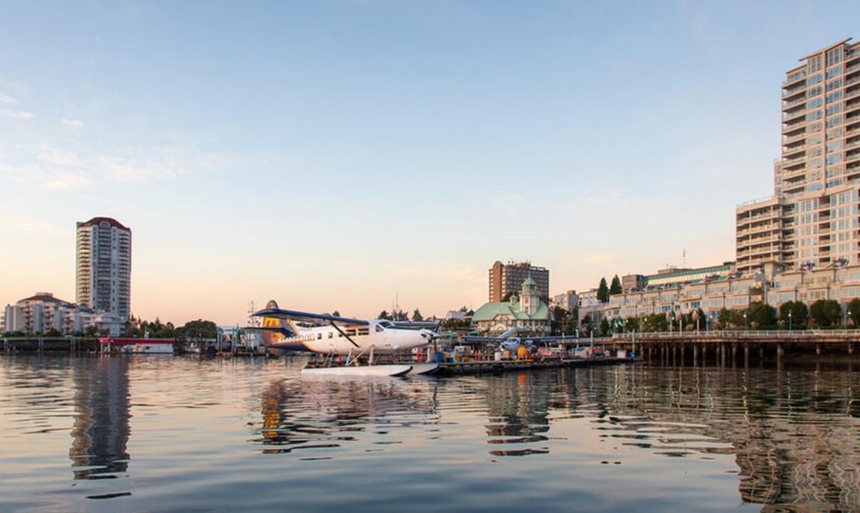 A seaplane parked in Victoria Harbour.