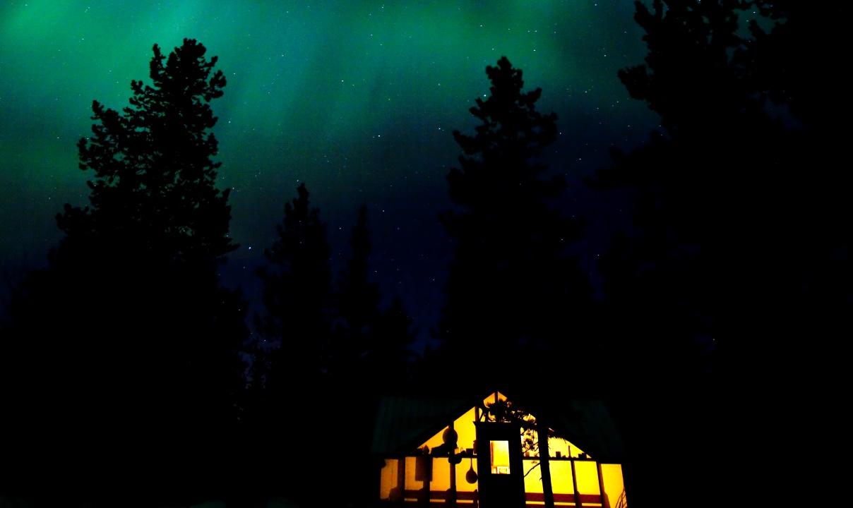 Campsite under the northern lights.