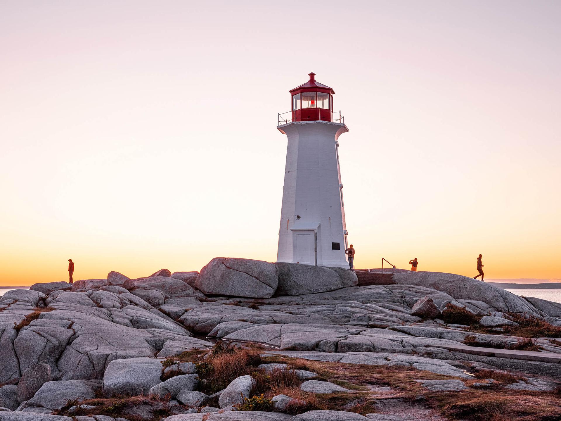 The Peggy's Cove lighthouse at dusk