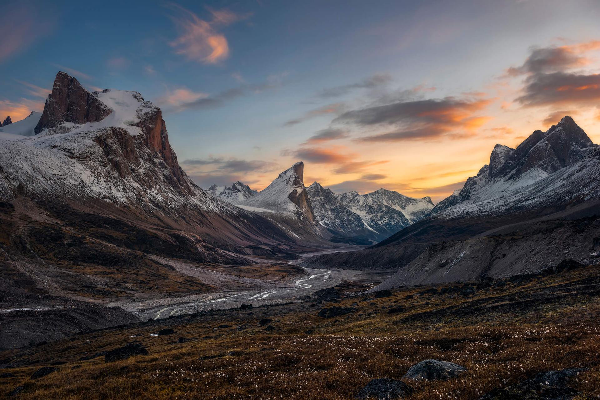 Sunrise coming up over the mountains in Canada