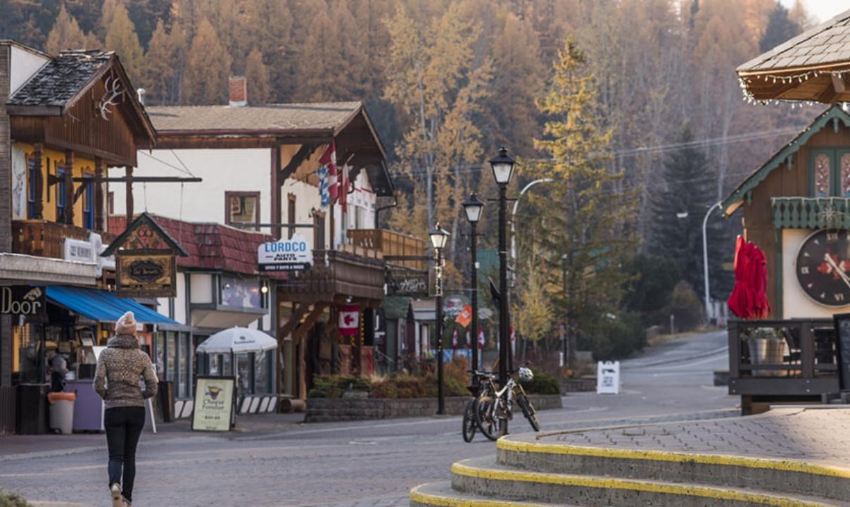 A person walking in downtown Kimberley, BC.