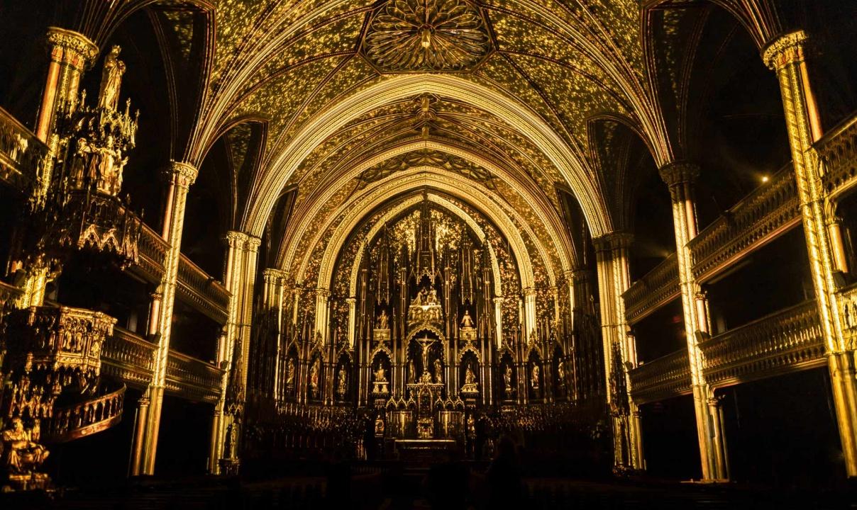 The interior of the Notre Dame Basilica of Montreal.