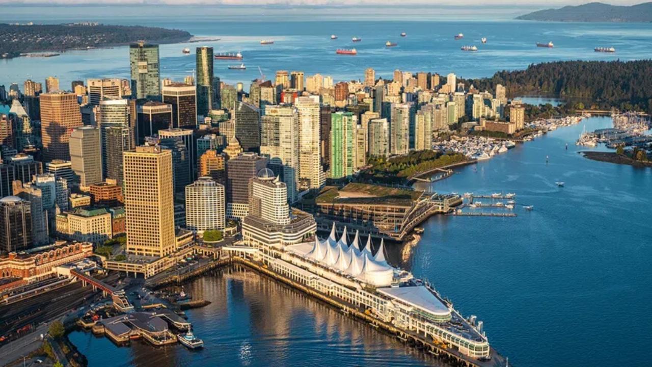 An aerial view of downtown Vancouver, BC.