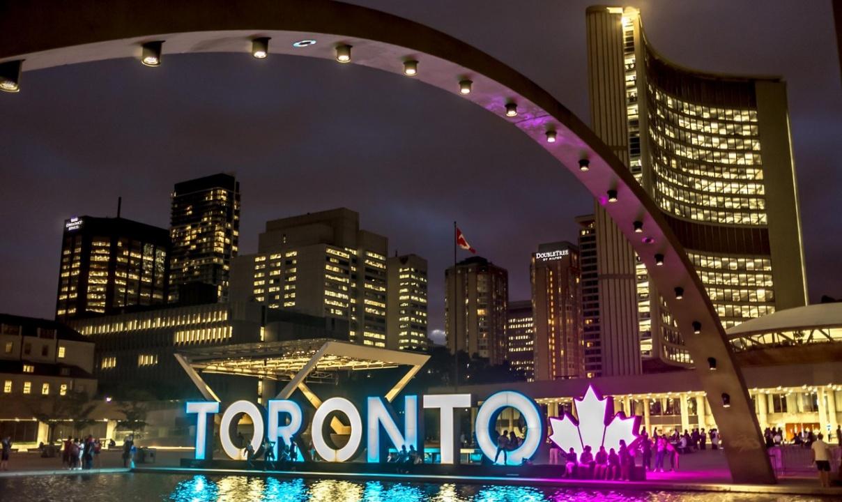 Downtown Toronto at night.