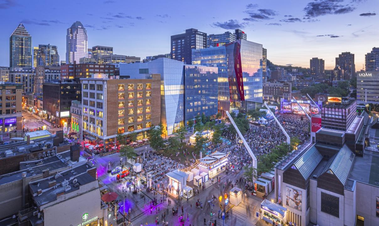 Downtown Montreal at night.